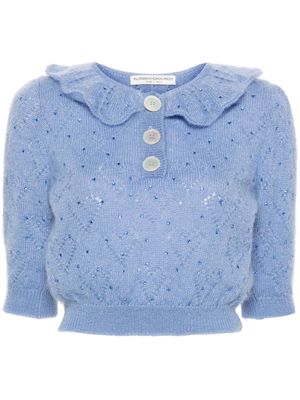 Alessandra Rich crystal-embellished crop top - Blue