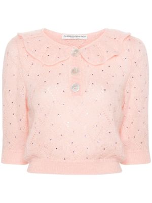 Alessandra Rich crystal-embellished cropped blouse - Pink