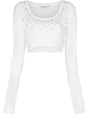Alessandra Rich crystal-embellished cropped jumper - White