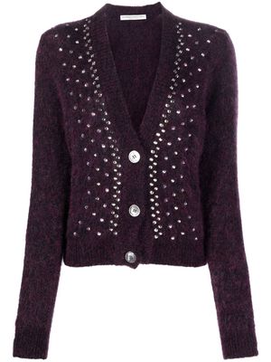 Alessandra Rich crystal-embellished knitted cardigan - Purple