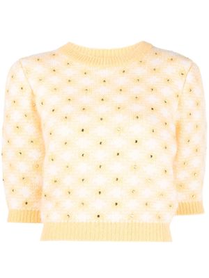 Alessandra Rich crystal-embellished mohair-blend jumper - Yellow