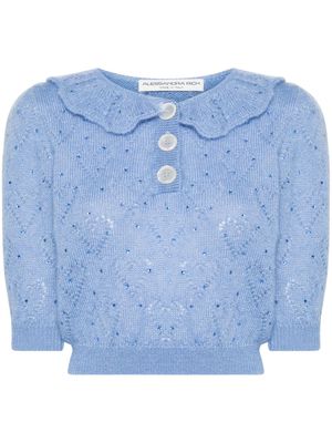 Alessandra Rich crystal-embellished pointelle-knit top - Blue