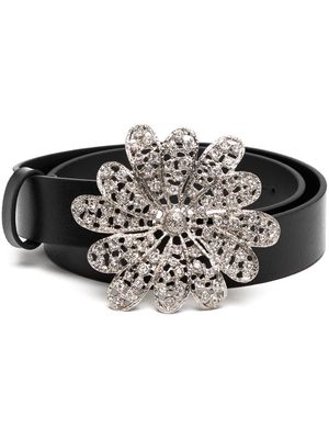 Alessandra Rich crystal-floral buckle belt - Black