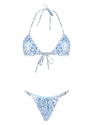 Alessandra Rich daisy-print bikini set - Blue