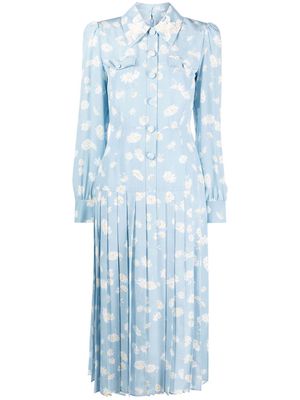 Alessandra Rich daisy-print silk shirt dress - Blue