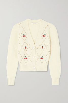 Alessandra Rich - Embellished Embroidered Pointelle-knit Alpaca-blend Cardigan - White