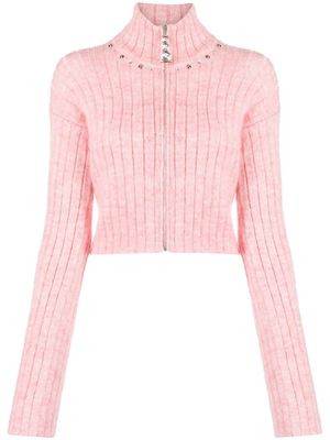 Alessandra Rich embellished ribbed-knit cardigan - Pink