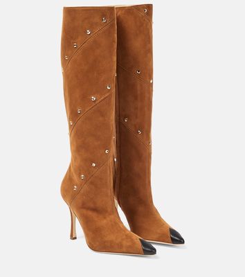 Alessandra Rich Embellished suede knee-high boots