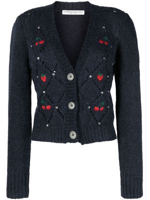 Alessandra Rich embroidered knitted cardigan - Blue