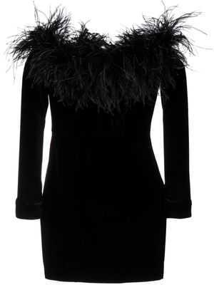Alessandra Rich feather-trim velvet minidress - Black