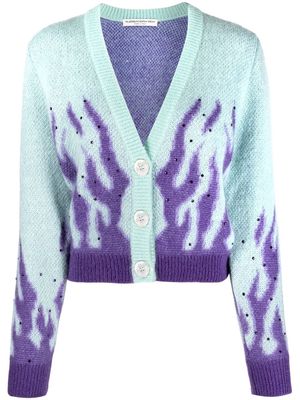 Alessandra Rich flame-print knitted cardigan - Green