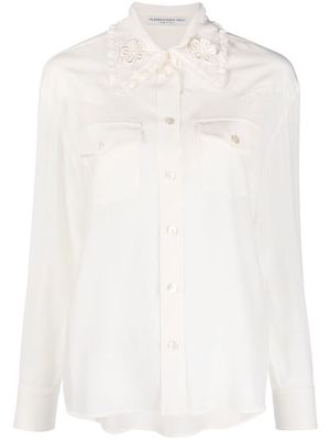 Alessandra Rich floral-embroidered silk shirt - White
