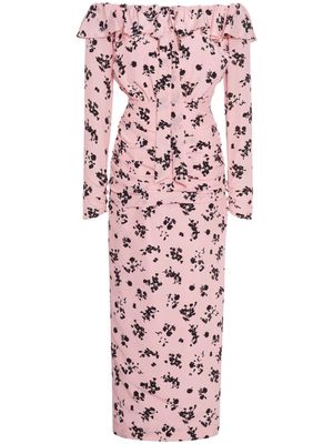 Alessandra Rich floral-print ruffle off-shoulder dress - Pink