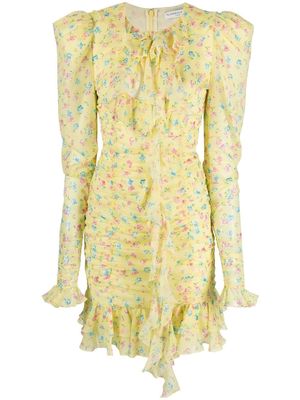 Alessandra Rich floral-print ruffled minidress - Yellow