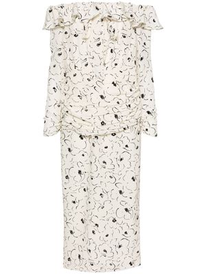 Alessandra Rich floral-print silk midi dress - Neutrals