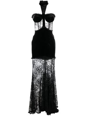 Alessandra Rich halterneck lace gown - Black