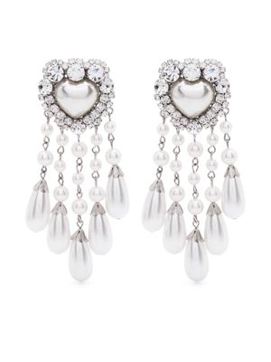 Alessandra Rich heart-shape crystal-embellished drop earrings - Silver