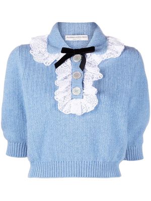 Alessandra Rich lace-detail knitted top - Blue