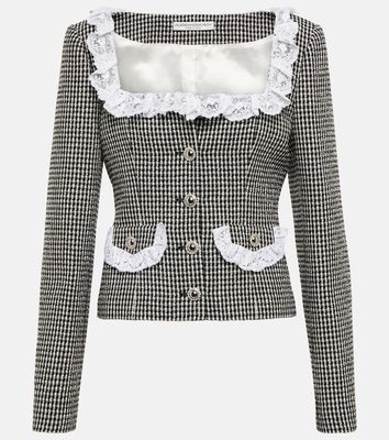 Alessandra Rich Lace-trimmed checked tweed jacket