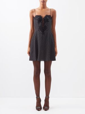 Alessandra Rich - Lace-trimmed Polka-dot Silk Mini Dress - Womens - Black White