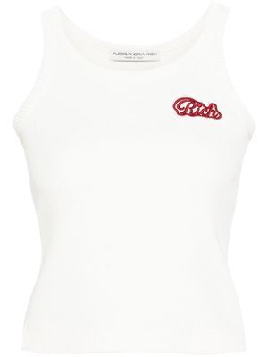 Alessandra Rich logo-patch ribbed tank top - White