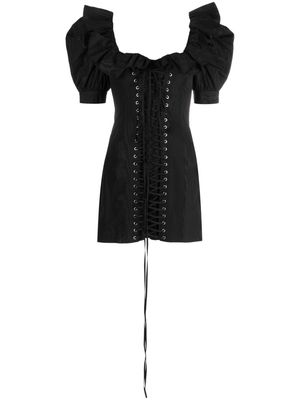 Alessandra Rich moiré lace-up minidress - Black