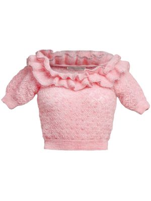 Alessandra Rich off-shoulder open-knit top - Pink