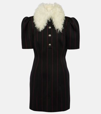 Alessandra Rich Pinstripe collared wool-blend minidress