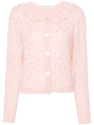 Alessandra Rich rhinestone-detailed pointelle-knit cardigan - Pink