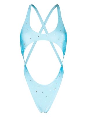 Alessandra Rich rhinestone-embellished cut-out swimsuit - Blue