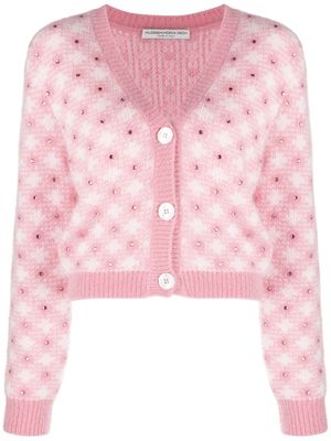 Alessandra Rich rhinestone-embellished gingham cardigan - Pink