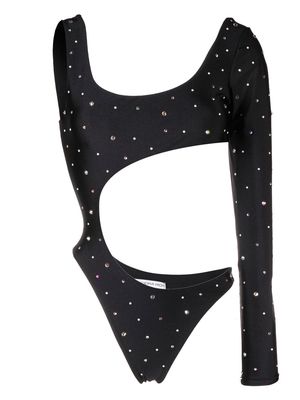 Alessandra Rich rhinestone-embellished one-shoulder bodysuit - Black