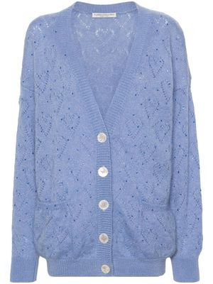 Alessandra Rich rhinestone-embellished pointelle-knit cardigan - Blue