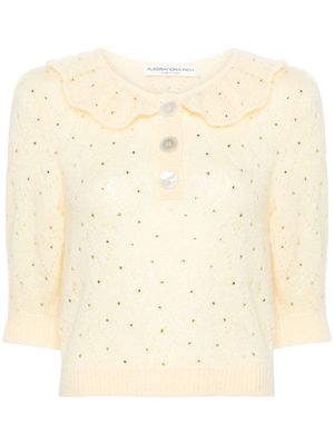 Alessandra Rich rhinestoned pointelle-knit top - Yellow