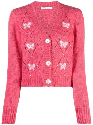 Alessandra Rich ribbon-embroidered knit cardigan - Pink