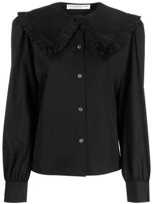 Alessandra Rich ruffle collar cotton shirt - Black