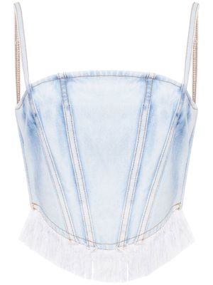 Alessandra Rich ruffle-trim denim corset top - Blue