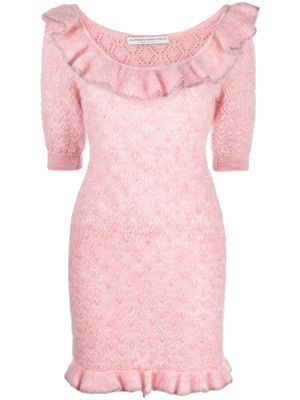 Alessandra Rich ruffle-trim knitted dress - Pink