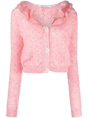 Alessandra Rich ruffle-trim mohair-blend cardigan - Pink