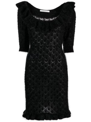 Alessandra Rich ruffle-trim pointelle-knit dress - Black