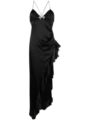 Alessandra Rich ruffle-trimmed asymmetric silk gown - Black