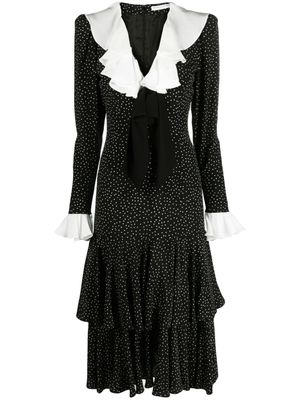 Alessandra Rich ruffled polka-dot silk midi dress - Black