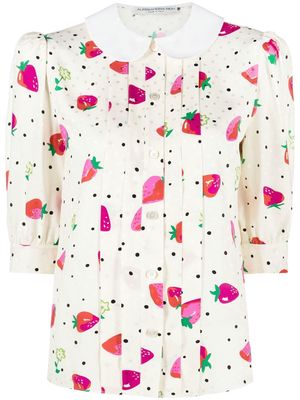 Alessandra Rich strawberry-print silk blouse - White