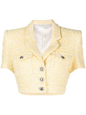 Alessandra Rich tweed short-sleeve cropped jacket - Yellow