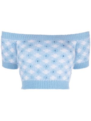 Alessandra Rich vichy-print knitted top - Blue