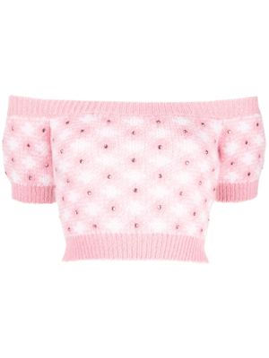 Alessandra Rich vichy-print knitted top - Pink