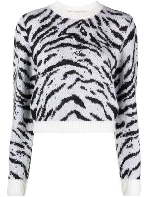 Alessandra Rich zebra intarsia knitted sweater - White