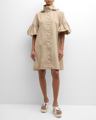 Alessandra Ruffle Short-Sleeve Detachable-Hood Pleated Coat