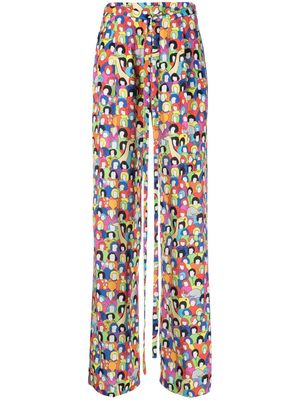 alessandro enriquez high-waisted graphic-print trousers - Blue