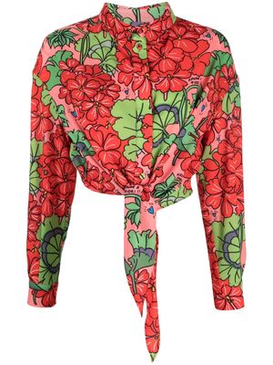 alessandro enriquez tie-fastening printed cropped shirt - Red